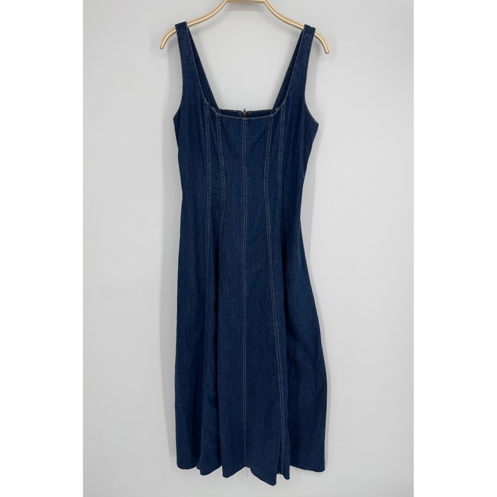 Reformation Amory Denim Midi Dress 10 Blue Dark Wash Sustainable Cottagecore - Picture 6 of 14